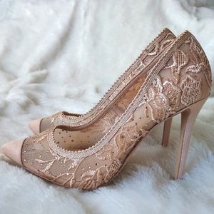 Aldo Swarovski Mesh Embroidered Pink High Heels, size 8